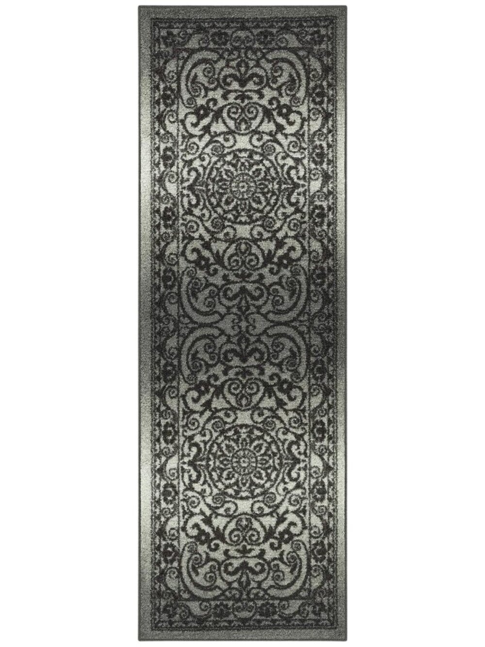 NEW Maples Rugs Pelham Medallion Runner Washable Rug Gray Tonal 2 ft x 6 ft